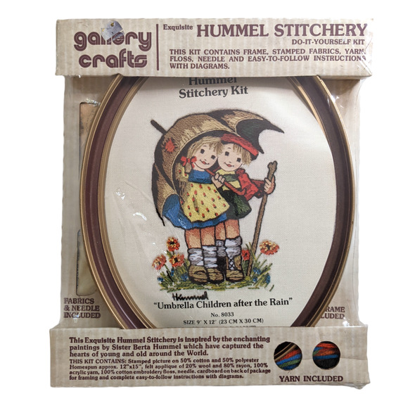 Vintage Hummel Stitchery Kit "Children After the Rain" Crewel Embroidery w Frame - Picture 1 of 10